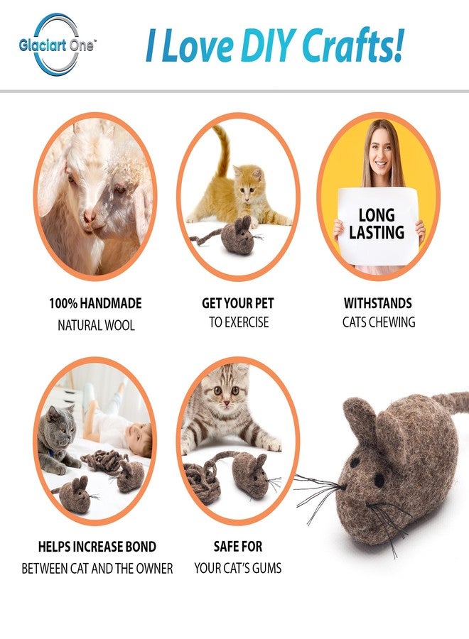 Glaciart One Felt Mouse Cat Toy – Soft Fuzzy Enrichment 100% Natural Wool - Interactive Catnip Play Cat Toy Set - Safe for Pets, Non-AZO Colored Dyes - 100” Long - Image 2